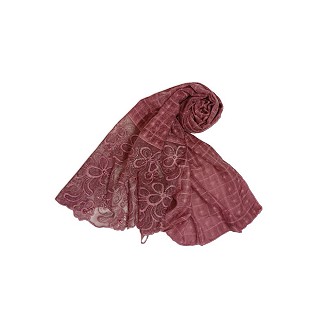 Cotton Hijab With Checkered Design and Floral Thread Embroidery